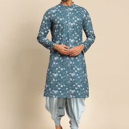 KISAH Men Blue Printed Angrakha Kurta with Dhoti Pants-image-70