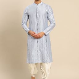 KISAH Men Blue Embroidered Mirror Work Kurta with Dhoti Pants-picture-14