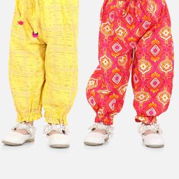 BownBee Girls Pack Of 2 Yellow & Red Printed Pure Cotton Harem Pants-image-66