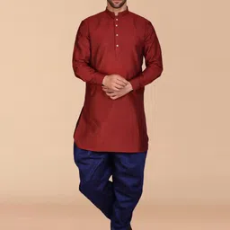 PRINTCULTR Mandarin Collar Pure Silk Kurta with Dhoti Pants-picture-47