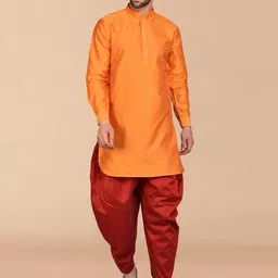 PRINTCULTR Mandarin Collar Pure Silk Kurta with Dhoti Pants-image-49
