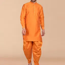 PRINTCULTR Mandarin Collar Pure Silk Kurta with Dhoti Pants-image-55