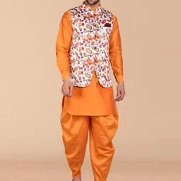 PRINTCULTR Printed Regular Pure Silk Kurta & Harem Pants With Nehru jacket-21