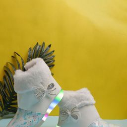 BAESD Girls Mid Top Printed Embellished Faux Fur Trim Winter Boots With LED Lights-29