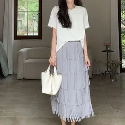 LULU & SKY A-Line Fringed Maxi Skirts-picture-18