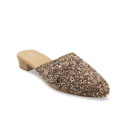 Mochi Women Gold-Toned Mules Flats-image-58