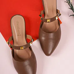 DressBerry Women Brown & Gold Toned Embellished Pointed Toe Mules-25