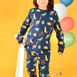 Anthrilo Boys Navy Blue Printed Pure Cotton Night suit-image-87