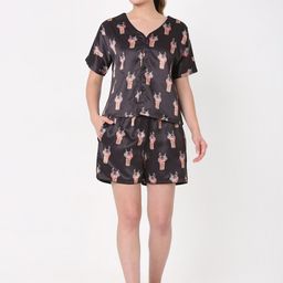 Smarty Pants Women Black & Brown Satin Printed Shorts Night suit-picture-12