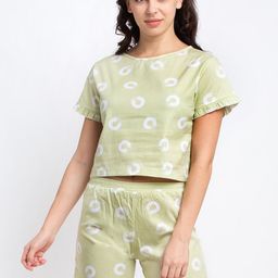 Boston Club Women Green & White Printed Cotton Night suit-image-86