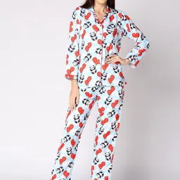 Pyjama Party Women Blue & Red Panda Printed Night suit-picture-44