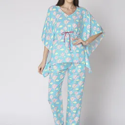 Pyjama Party Women Blue & Pink Printed Night suit-image-78