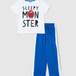 max Boys White & Blue Printed Cotton Night suit-picture-27
