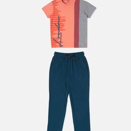 Sweet Dreams Boys Peach-Coloured & Blue Printed Night suit-22
