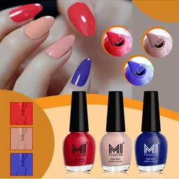 MI FASHION Vernis A Ongles Set Of 3 High-Shine Nail Polish - Red, Nude, Royal Blue-image-69