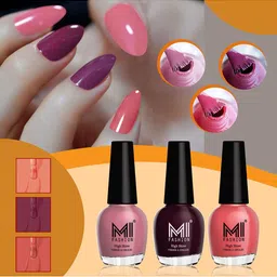 MI FASHION Set of 3 High Shine Long-Lasting Nail Lacquer 15 ml Each -Nude Spring 739 - Wine Maroon 744 - Peach Crush 749-8