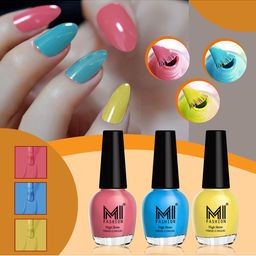 MI FASHION Set of 3 High Shine Long-Lasting Nail Lacquer 15 ml Each -Candy Cotton 723 - Ocean Blue 725 - Yellow 729-25