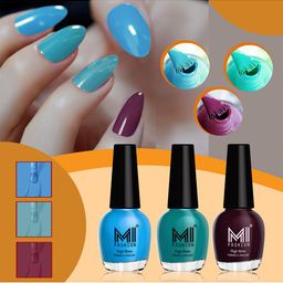 MI FASHION Set of 3 High Shine Long-Lasting Nail Lacquer 15 ml Each -Ocean Blue 725 - Sea Green 726 - Wine Maroon 744-16