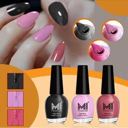 MI FASHION Vernis A Ongles Set Of 3 High-Shine Nail Polish - Jet Black, Nude Pink, Tan-image-85