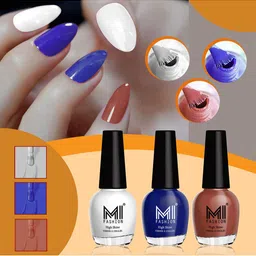 MI FASHION Set of 3 High Shine Long-Lasting Nail Lacquer 15 ml Each - Milky White 701 - Royal Blue 766 - Chocolate Brown 719-image-92