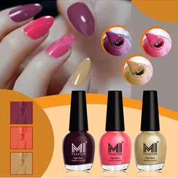 MI FASHION Vernis A Ongles Set Of 3 High-Shine Nail Polish - Wine Maroon,Pink Mania,Nude-image-54