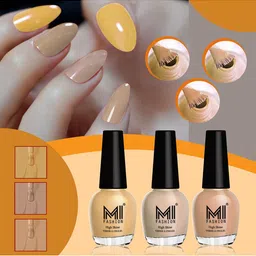 MI FASHION Set of 3 High Shine Long-Lasting Nail Lacquer 15 ml Each -Flirty Nude 750 - Skin Nude 763 - Sweet Nude 765-7
