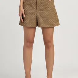 LELA Women Embroidered Thread Work Mid-Rise Cotton Chino Shorts-image-13