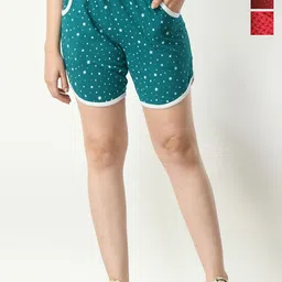 BAESD Women Pack Of 3 Conversational Printed High-Rise Cotton Hot Pants Shorts-image-62