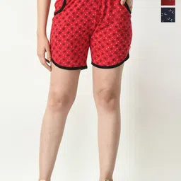 BAESD Women Pack Of 3 Conversational Printed High-Rise Hot Pant Shorts-image-56