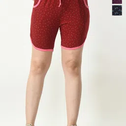 BAESD Women Pack Of 3 Conversational Printed High-Rise Cotton Hot Pants Shorts-image-59