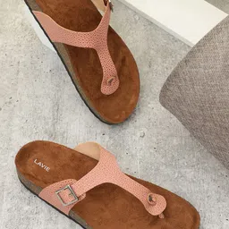 Lavie Textured Buckle Detail Open Toe Flats-22