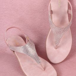 Anouk Rose Gold-Toned Embellished Open Toe Flats-48