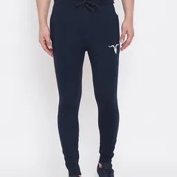 Bitterlime Men Navy Blue Solid Polyester Slim-fit Track Pants-picture-15