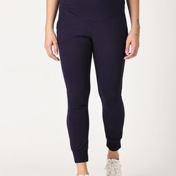 The Mom Store Women Navy Blue Solid Cotton Maternity Joggers-image-15