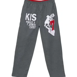 Fashionable Boys Charcoal Grey & White Printed Pure Cotton Track Pants-image-59