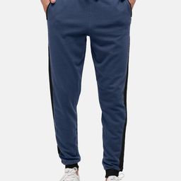 MADSTO Men Navy Blue & Black Solid Slim-Fit Joggers-image-27