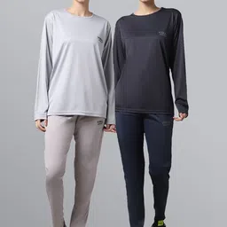 VIMAL JONNEY Women Pack Of 2 Black & Grey Solid Dryfit Tracksuits-image-20