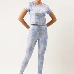 Bannos Swagger Women Blue & White Printed T-shirt & Tights-image-33
