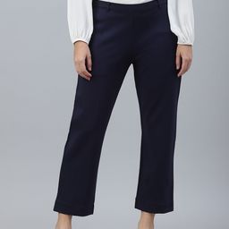 W Women Navy Blue Solid Trousers-image-37