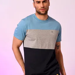 Campus Sutra Colourblocked Round Neck Cotton T-shirt-image-16