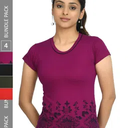 IndiWeaves Pack Of 4 Floral Printed Pure Cotton Casual T-Shirts-image-63