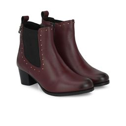 Delize Women Cherry Red Solid Heeled Boots-image-44