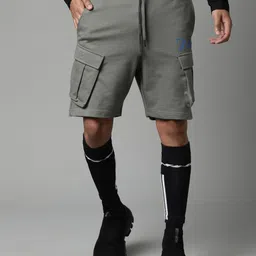 Breakbounce Men Grey Mid-Rise Cotton Cargo Shorts-image-28