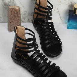 TRASE Women Black Gladiators Flats-image-109