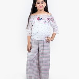 BURBN Girls Floral Printed Off-Shoulder Top with Palazzos-image-33