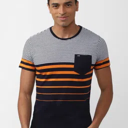 Peter England Casuals Men Striped Slim Fit Cotton T-shirt-image-33