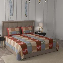 JAIPUR FABRIC Red & Blue Geometric King Bedsheet with 2 Pillow Covers-image-11