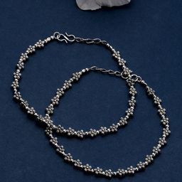 VIRAASI Set of 2 Silver-Toned Beaded Anklets-image-30