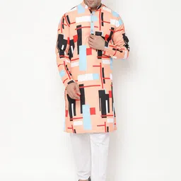 Hangup Men Orange Printed Kurta with Churidar-58