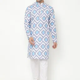 Hangup Men Blue Printed Kurta with Pyjamas-image-90